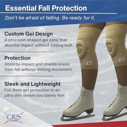 CRS Cross Gel Knee Pads for Ice Skating. 2 Gel Sleeve Knee Pad with Custom Padding for Cushion, Support and Protection of Kneecap / Patella for Figure Skating, Roller, Volleyball, Dance, and Cheer. (Large) - size: Large