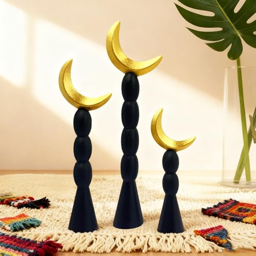 Islamic Crescent Moon Statue Set of 3, Ideal for Collectors and Decorative Home & Office Decor | Small-Unique Gift for Moon Lovers (Black)