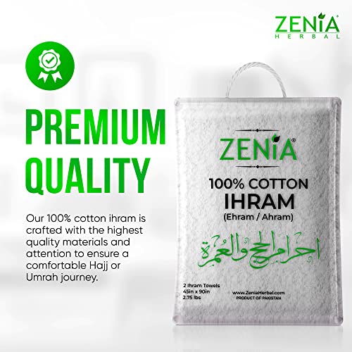 Zenia Natural Hygienic 100% Cotton Ihram (Ahram/Ehram) Towel for Hajj and Umrah - Lightweight and Durable 45 in x 90 in (Ihram with Adjustable Belt & Free Miswak) - style: Ihram with Adjustable Belt & Free Miswak