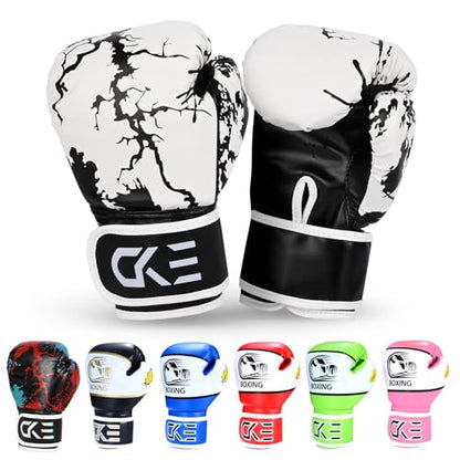 CKE Kids Boxing Gloves for Kids Boys Girls Junior Youth Toddlers Age 5-12 Years Training Boxing Gloves for Punching Bag Kickboxing Muay Thai - color: Black/White