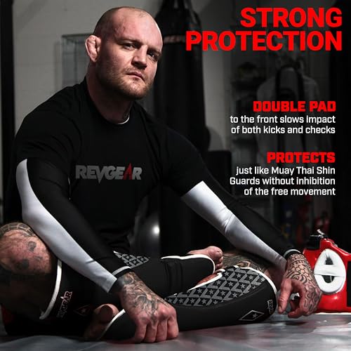 Revgear Superlite Light Weight Leather Shin Guards | for Martial Arts and MMA - color: Black, size: X-Large