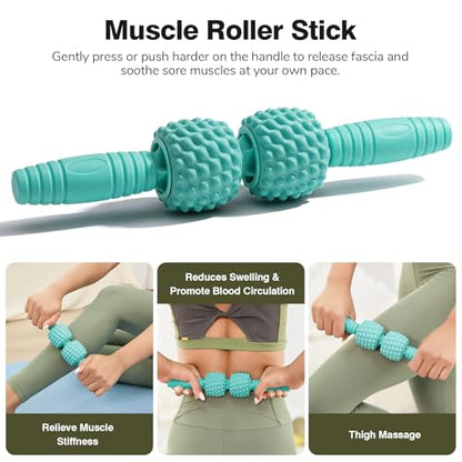 5 in 1 Foam Roller Set - Back Roller Foam, Massage Roller Stick, Massage Ball, Resistance Band for Physical Therapy & Deep Tissue Muscle Massage (Green) - color: Green