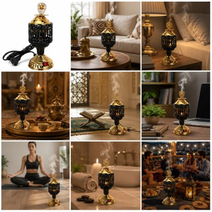 NOLITOY Mini Electric Mabkhara Incense Burner, Decorative Metal Diffuser Holder, Plug in Flame-Free Bukhoor Chips Heater for Home Office Yoga Meditation Room