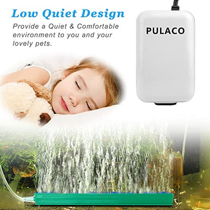 Dual Outlet Aquarium Air Pump, Quiet Oxygen Pump with Accessories for 10 to 100 Gallon