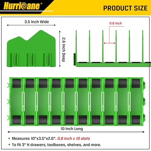 HURRICANE Plier Organizer Rack, 10-Slot Pliers Rack with Non-Slip Rubber Base, Tool Organizer, Tool Drawer Toolbox Storage, Green, Extendable Design, Fit 3” H, 1 Pack - color: green