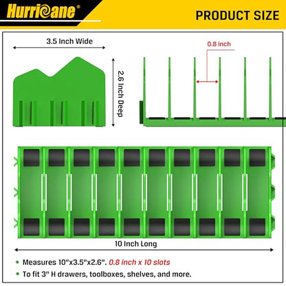 HURRICANE Plier Organizer Rack, 10-Slot Pliers Rack with Non-Slip Rubber Base, Tool Organizer, Tool Drawer Toolbox Storage, Green, Extendable Design, Fit 3” H, 1 Pack - color: green