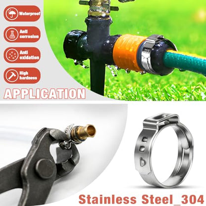 AKIHISA 300pcs 16 Sizes Single Ear Hose Clamps, 5.3-36.1mm Stainless Steel_304 Crimp Hose Clamps Cinch Rings Assortment Kit for Automotive, Pipe, Plumbing - size: 300Pcs (5.3-36.1mm)