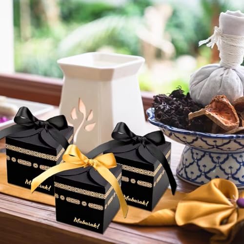 20pcs Black Gold Eid Moon Festival Candy Boxes Gift Packaging Eid Mubarak Gift Boxes for Muslim Party Decoration