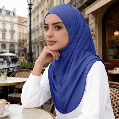 Instant Hijab Ready To Wear Hijab Scarf for Women Soft Long Muslim Jersey Hijabs Head Scarf for Prayer Abaya - color: Royal Blue