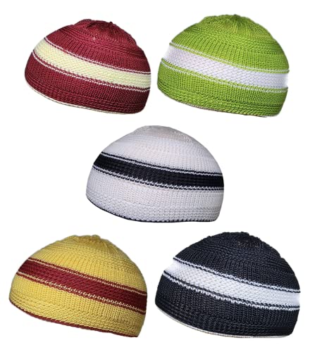 Set 5 Color Muslim Prayer Hat for Children Baby Skull Cap AMN388 Beanie Islam Kufi Peci Hat Crochet Takke Eid Ramadan Gift