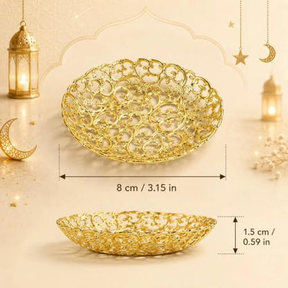 LOGOFUN 12pcs Ramadan Tray Eid Mubarak Snack Serving Plate Gold | Reusable; Elegant; For Festival Party Storage Candy, Dessert and Desktop Decoration