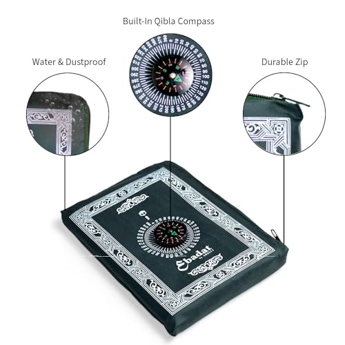 ABDEEZ Portable Travel Prayer Mats | Compass, Weights (Keeps mat in Place), and Pouch, Pocket Size (Green) - color: Green