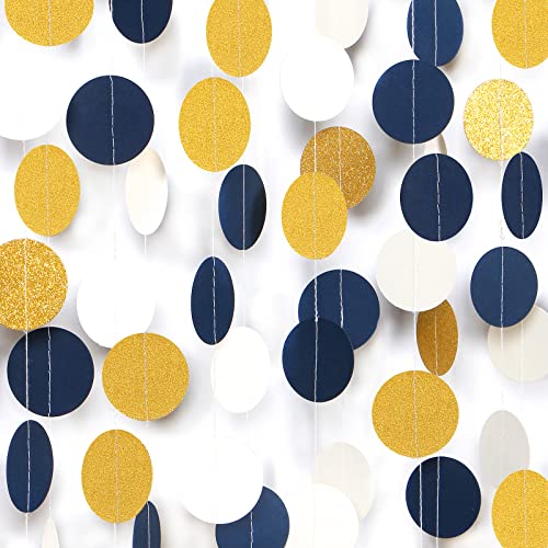 Navy-Blue Ivory-White Gold Party-Decorations Garland - 52Ft Graduation 2025 Hanging Paper Banner Streamers,Farewell Wedding Bachelorette Engagement Men Nautical Birthday Decor Panduola - color: Navy Blue Ivory Gold