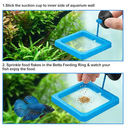 2PCS Fish Feeding Ring, EVA Aquarium Floating Plant Corral with Strong Suction Cup, 2 Sizes Fish Tank Accessories for Mini Betta Tank, Floating Plants Holder|Feeder|Corral(Round + Square)