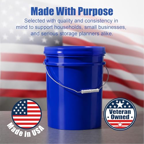 5 Gallon Bucket - Food Grade w/Lid BPA-Free, Blue/Blue, 3 | Airtight Gamma Seal Screw-On Lid, Heavy-Duty 90 Mil HDPE Plastic, Food Safe and Durable Container, Bulk Storage, Made in USA - color: Blue/Blue, size: 3 Packs