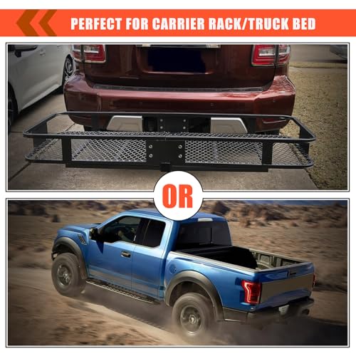 MeeFar Hitch Mount Cargo Carrier Bag Soft Shell 100% Waterproof 19.7 Cubic Feet (59" 24" 24") Include 8 Reinforced Straps for Truck Pickup All Vehicle with Steel Cargo Basket - size: 19 Cubic Feet