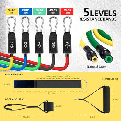 KANGFITER Door Anchor Strap & Resistance Bands for Working Out with Handles | Natural latex, 10-50 lbs, stackable to 150, Ankle Straps, Non-Slip Multi Point Attachment for Home Gym Fitness