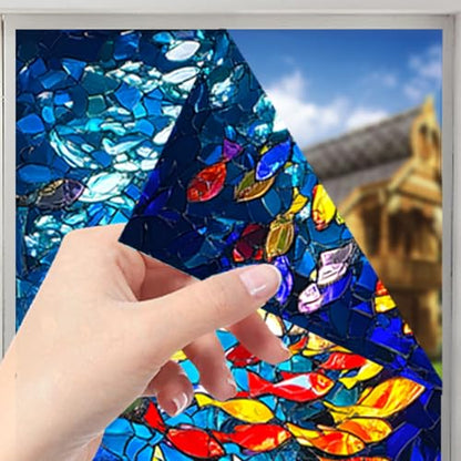 Nuxovilar Frosted Fish School Pattern Window Glass Film 17.7x39.4 in PVC | Fish School, Marine Decal colorful sea sticker, glass window cling for bathroom kitchen sliding door (Fish School)