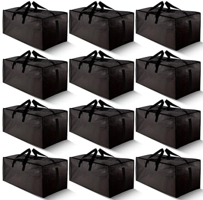 HOMESURE 12 Pack Large Strong Moving Bags with Zippers & Carrying Handles - Water-Resistant - Heavy Duty Storage Tote for Space Saving Moving Storage, Fold Flat, Alternative to Moving Box (Black)