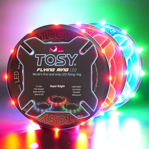 TOSY Flying Ring - 36 RGB Multicolor or 12 Monocolor LEDs, Super Bright, Lost Mode, Auto Light Up, Camping Essentials for Kid/Teen/Boy/Girl, Safe & Soft, Waterproof, Pool/Beach Games, Lightweight Toy - color: 3x LED Ring (Red, Green, Blue)