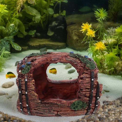 PRETYZOOM Realistic Resin Aquarium Barrel Fish and Shrimp Hideout Shelter, Large Red Solo Barrel Ornament for Freshwater Tank Decoration and Aquatic Pet Resting House