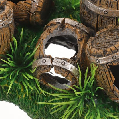 Kisangel Wine Barrel Aquarium Ornament Resin Fish Tank Decoration with Hideout Cave for Fish and Shrimp Shelter 2.36X3.35X2.36 Inch Rustic Aquarium Decor