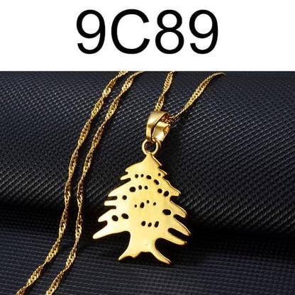 Liban Pendants Necklaces Lebanese Cedar Jewelry Lebanon Map Eastern Rite Church Maronite Cross Allah Symbol - color: Gold Color 1