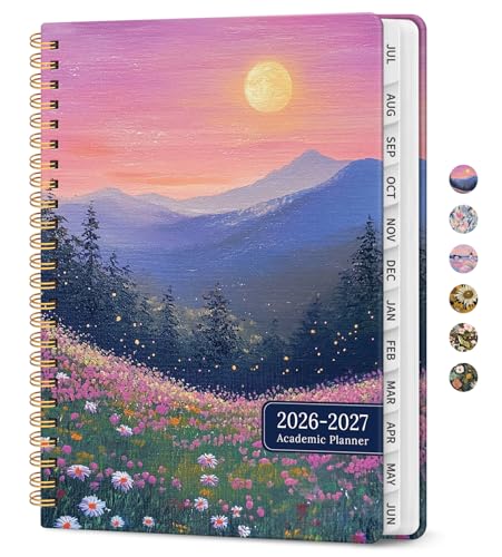 Planner 2026–2027, Academic Monthly Weekly Spiral Calendar, July 2026 – June 2027, Hardcover Agenda Notebook with Tabs, 6.3" x 8.5", Perfect for Students, Teachers, School & Daily Planning - Twilight Bloom - color: A-Twilight Bloom, size: (6.3"x8.5")a5