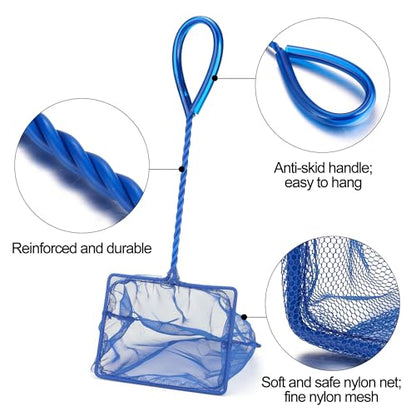3 Pack Aquarium Net, Multi-Size Fine Quick Fish Catch Nets Extra Soft Nylon Fishing Nets with Plastic Handle for Aquarium Fish Tank Supplies- Blue (4in,5in, 6in) - color: Blue, size: Multi-Size Set: 4"/5"/6" (3-Pack)