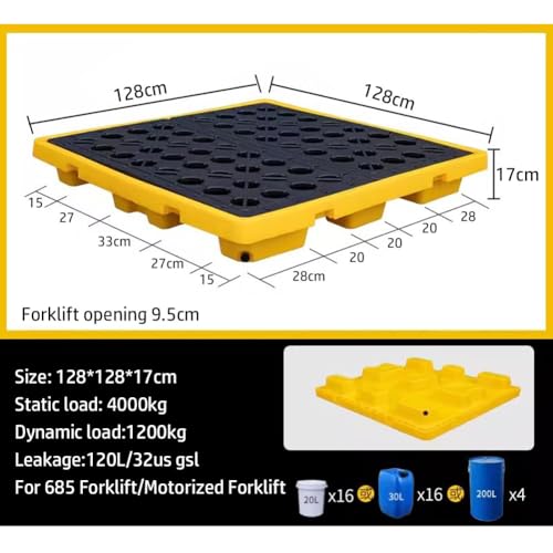 Modular Leak Platform/Grid Pads.Modular Spill Containment Tray - Heavy-Duty Oil Drum Holding Platform, Leak-Proof Pallets for Safe Chemical Storage, Industrial Spill Control Solution，（Yellow - size: 128*128*17cm