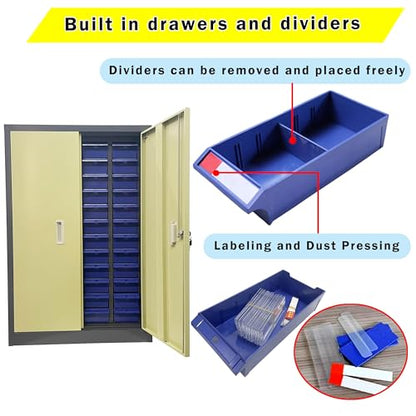 48 Drawer Parts Cabinet with Doors Storage Garage Organizer Steel ABS Material for Parts Storage Drawer Size 8.4 * 4.5 * 2.6 Inch