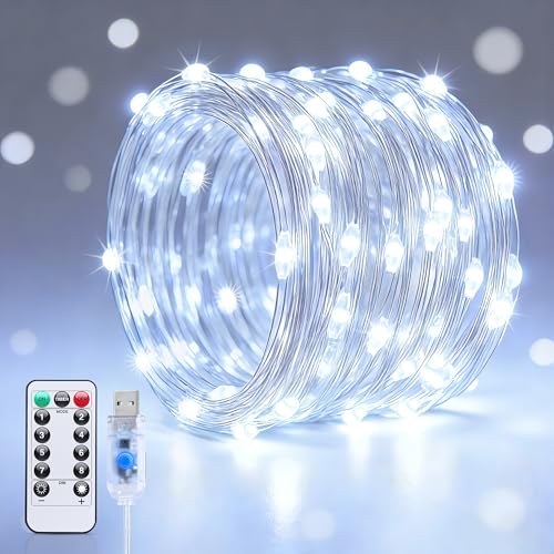 JMEXSUSS USB White Fairy Lights Plug in, 33ft 100 LED Twinkle Lights Indoor - color: White, size: 100 LED