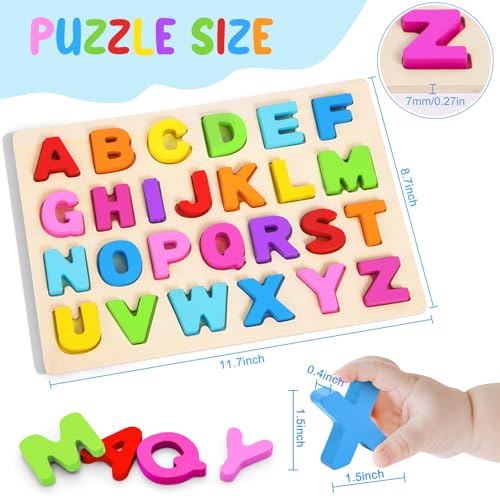 Attmu Wooden Puzzles for Toddlers, 2 Pcs Alphabet ABC Shape Number Puzzle | Learning Toys for Kids Preschool Educational Activities Toddler Gift Toys for Girls Boys Christmas Valentines Easter - size: 2 Pcs