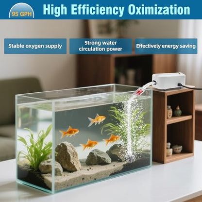 Quiet Aquarium Air Pump 5W Fish Tank Oxygen Aerator Pump with Air Stone Airline Tubing Check Valve Aquarium Bubbler for 70-160 Gallon Fish Tanks - size: 5W