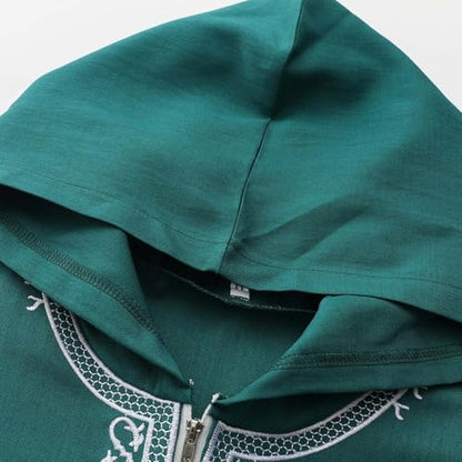 Men's Muslim Middle Arab Casual Long Sleeve Loose Hood Big and Tall Long Gown Dress Muslim Kaftan Thobe - color: Green, size: X-Large