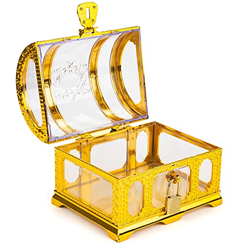 Kids Pirate Treasure Chest,Teacher's Favorite Treasures Collection Storage Box,Treasure Chest Toys for Classroom - color: transparent golden chest 3