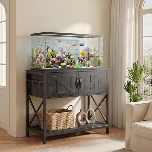 Petrova 20-29 Gallon Fish Tank Stand, Metal Double Aquarium Stand with Storage Cabinet, Heavy Duty 31.5" L* 16.54" W Tabletop, 330LBS Capacity, Grey - color: Grey, size: 31.5" L x 16.5" W x 31.5"H