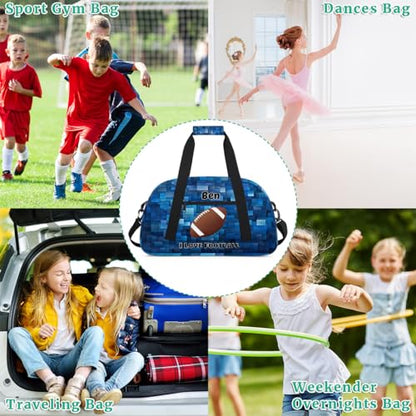 Custom Sports Bags for Boys I Love Football Blue Geometric Pattern | Personalized Named Practice Travel Overnight Training Bag - color: Color 18