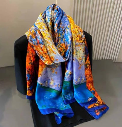 Xyueanlo Scarfs for Women Lightweight Scarves Fashion Print Floral Pattern Head Scarf Wraps Shawls - color: Flower Blue Green Yellow