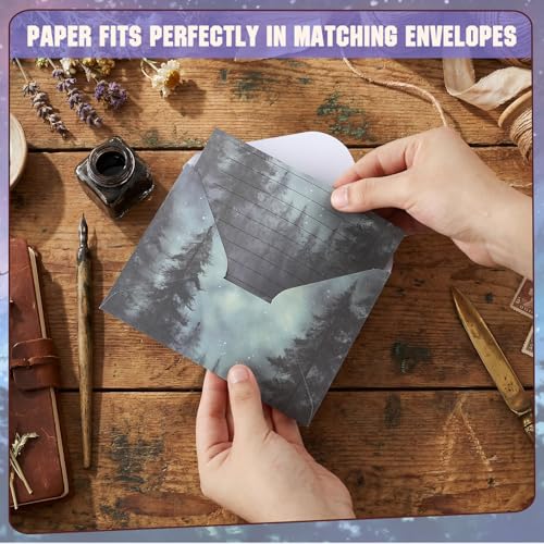 TaoBary 160 Pcs Stationery Paper Set 50 Double Sided Stationery Paper with 50 Matching Envelope and 60 Round Dot Sticker, 10 Design (Whimsical Watercolor Illustration Starry Night Sky,8.25 x 5.5 Inch) - size: 8.25 x 5.5 Inch, style: Whimsical Watercolor I