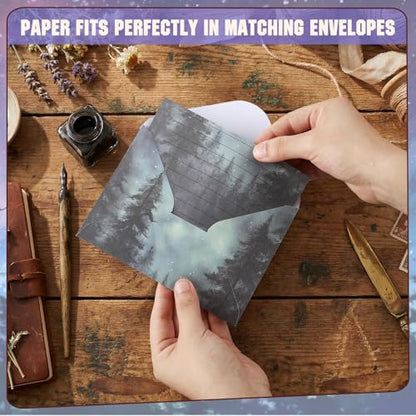 TaoBary 160 Pcs Stationery Paper Set 50 Double Sided Stationery Paper with 50 Matching Envelope and 60 Round Dot Sticker, 10 Design (Whimsical Watercolor Illustration Starry Night Sky,8.25 x 5.5 Inch) - size: 8.25 x 5.5 Inch, style: Whimsical Watercolor I