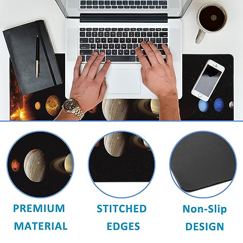 Mouse Pad,Solar System Planet Desk Mat for Desktop,Desk Pad with Non-Slip Base and Stitched Edge,Extended Mousepad for Office and Home 35.4X15.7 Inch - color: Solar System Planet