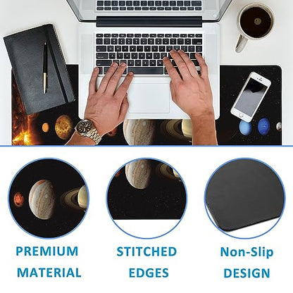Mouse Pad,Solar System Planet Desk Mat for Desktop,Desk Pad with Non-Slip Base and Stitched Edge,Extended Mousepad for Office and Home 35.4X15.7 Inch - color: Solar System Planet