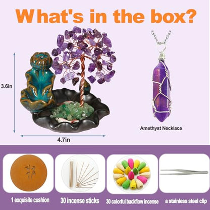 Amethyst Incense Holder Burner, Waterfall Fountain Backflow Cone Burner, Healing Crystal and Stone, Women Gifts for Christma - color: Amethyst Burner