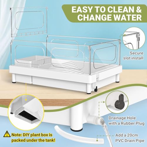 GOZILLA Small Turtle Tank Starter Kit, Acrylic Turtle Aquarium with Multi-Functional Areas for Turtles, Crabs, Crayfish, Small Reptiles. (White Tank)