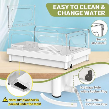 GOZILLA Small Turtle Tank Starter Kit, Acrylic Turtle Aquarium with Multi-Functional Areas for Turtles, Crabs, Crayfish, Small Reptiles. (White Tank)
