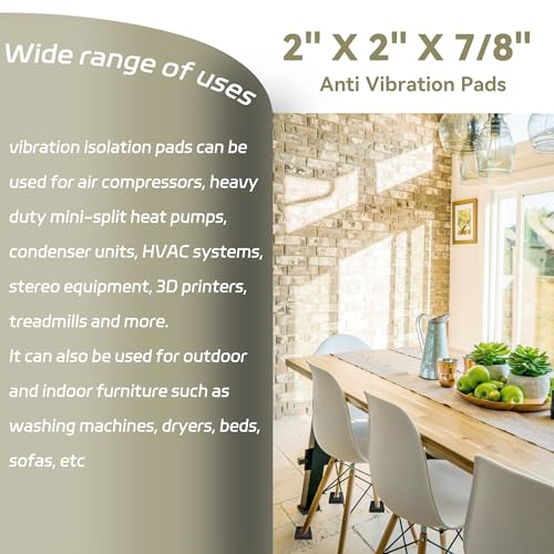 2" X 2" X 7/8" Anti Vibration Pads Sound Isolation Rubber Ribbed with EVA Center for Heavy Duty EVA Mechanical, HVAC, Air Compressor, Air Conditioner, Washer and Dryer, Treadmills Anti-Vibration Pads