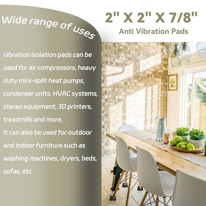 2" X 2" X 7/8" Anti Vibration Pads Sound Isolation Rubber Ribbed with EVA Center for Heavy Duty EVA Mechanical, HVAC, Air Compressor, Air Conditioner, Washer and Dryer, Treadmills Anti-Vibration Pads