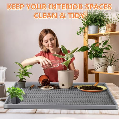 Kalolary 30" x16" Silicone Plant Trays Plant Saucer Growing Tray | Rectangular Heavy Sturdy Silicone Plant Drainage Saucers Plant Drip Trays for Pots Seed Starter Growing Trays