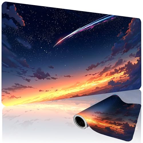 XXL Gaming Mouse Pad 35.4 x 15.7 Inch, Large Desk Mousepad | Mousepad with Comet Design, Non-Slip Rubber Base, Water-Resistant Surface and Stitched Edges for Gaming, Office & Home - color: Comet